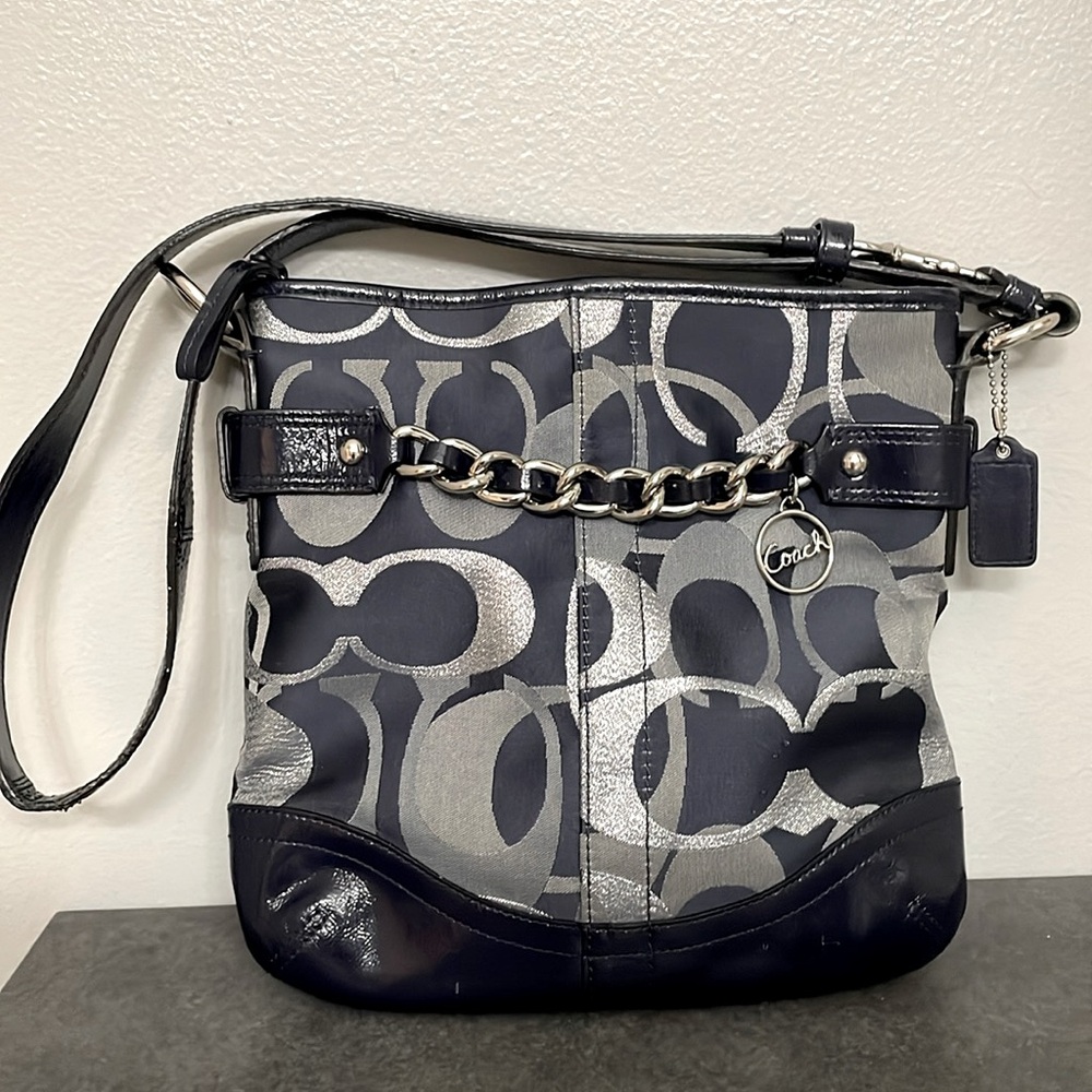 CoachBlue Optic Metallic Blue Signature Chain Shoulder Bag